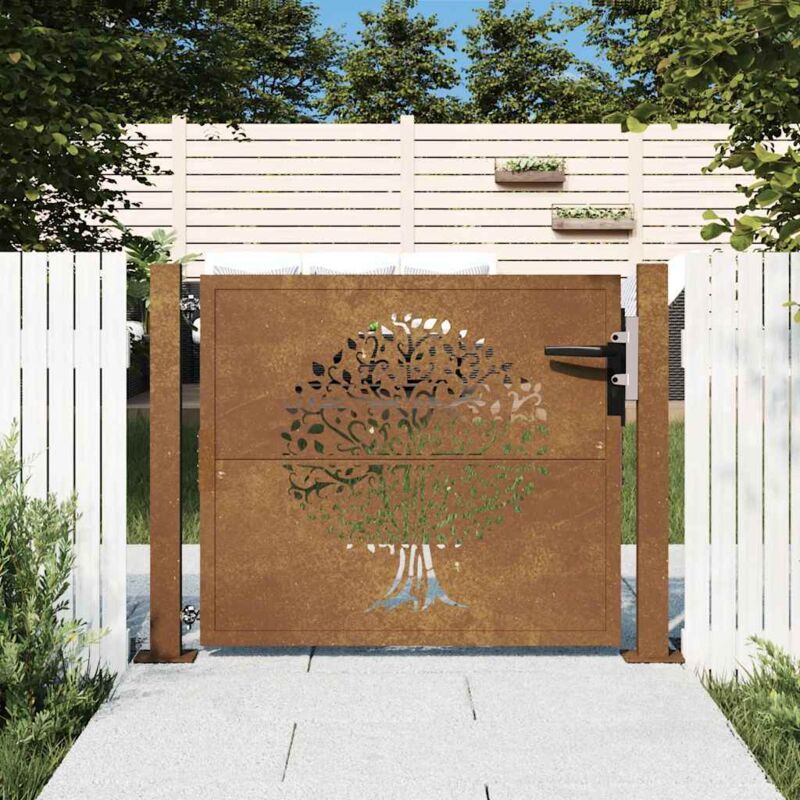 foto del prodotto cancello da giardino 105x130 cm in acciaio corten design albero vidaxl