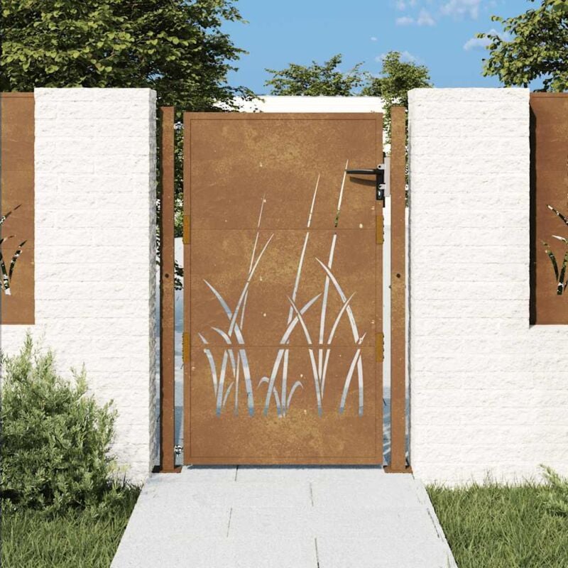 foto del prodotto cancello da giardino 105x130 cm in acciaio corten design erba vidaxl