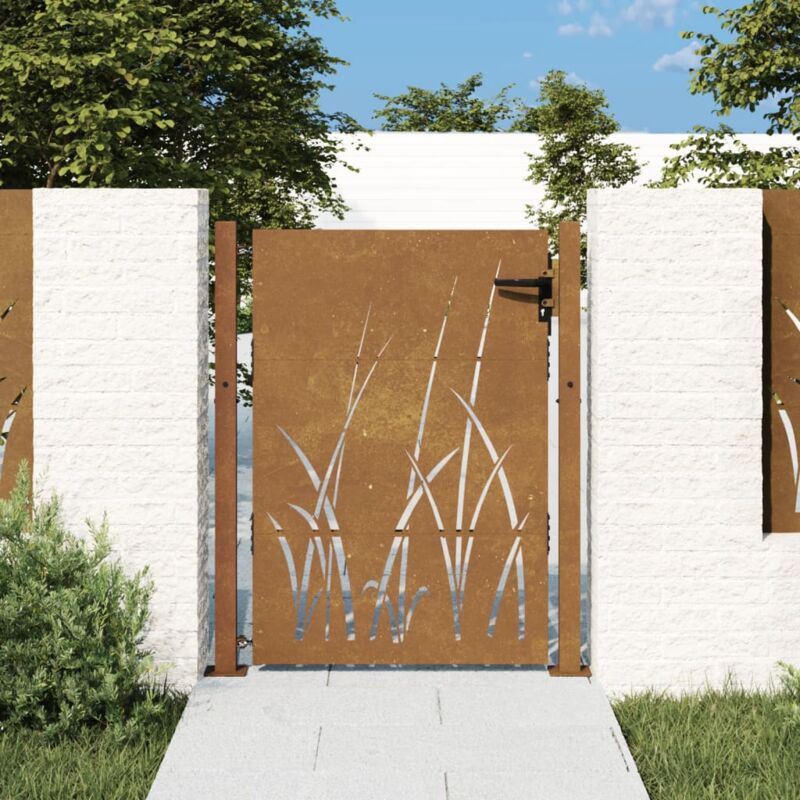 foto del prodotto cancello da giardino 105x130 cm in acciaio corten design erba vidaxl