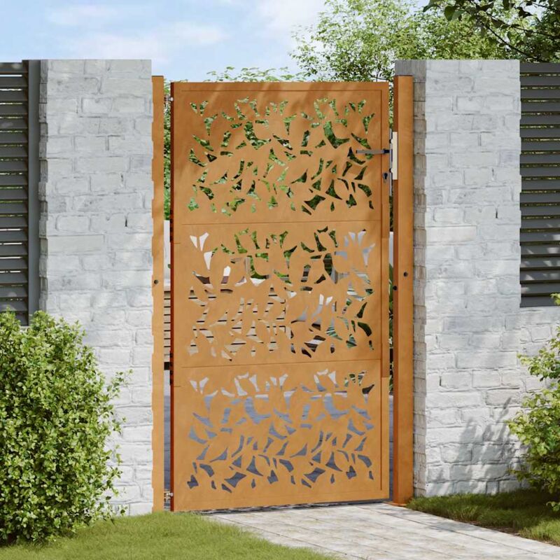 foto del prodotto cancello da giardino 105x155 cm acciaio corten design a foglia vidaxl