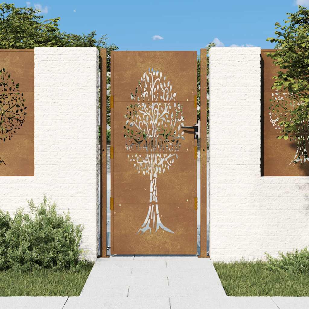 foto del prodotto cancello da giardino 105x180 cm in acciaio corten design albero
