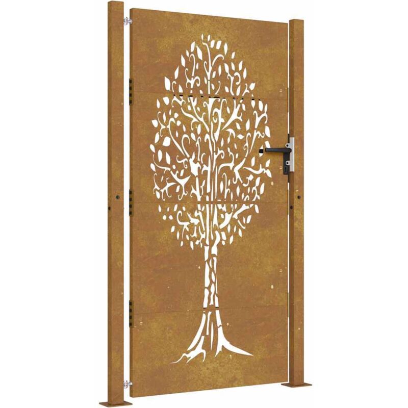 foto del prodotto cancello da giardino 105x180 cm in acciaio corten design albero vidaxl