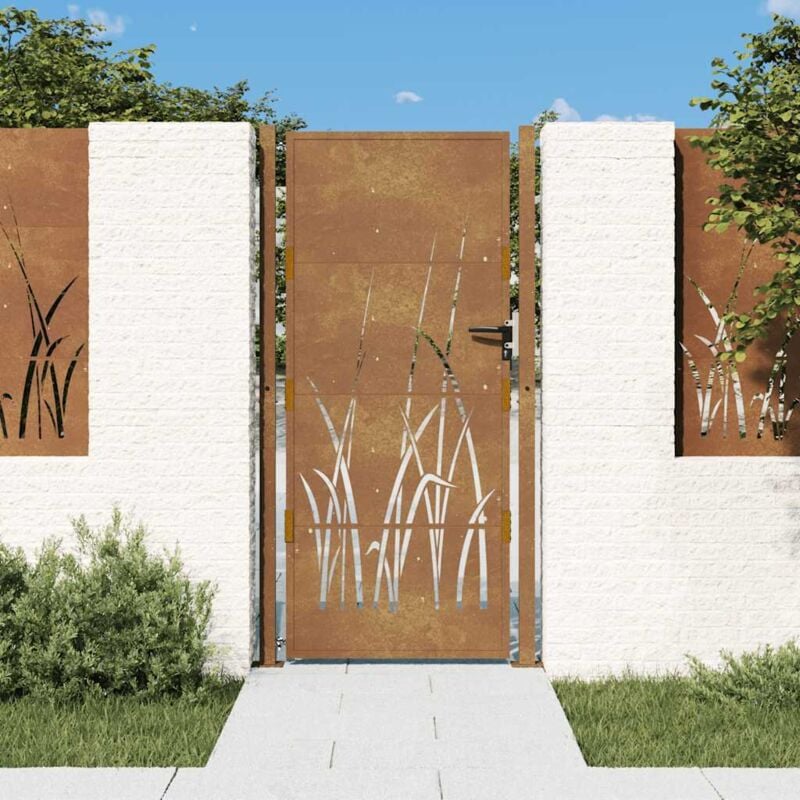 foto del prodotto cancello da giardino 105x180 cm in acciaio corten design erba vidaxl