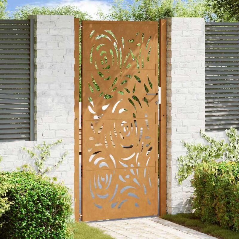 foto del prodotto cancello da giardino 105x205 cm acciaio corten design a fiamma vidaxl