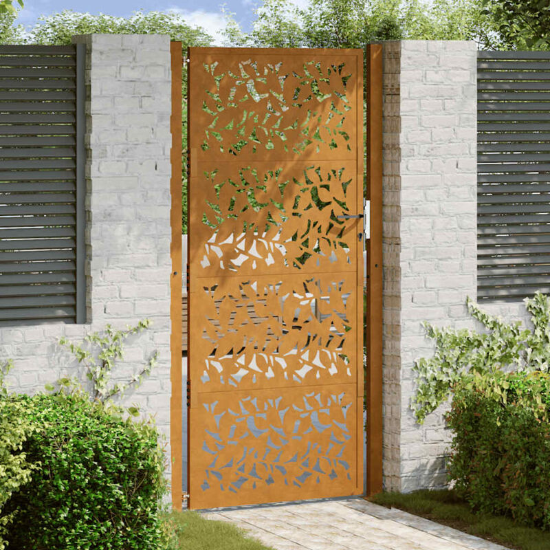 foto del prodotto cancello da giardino 105x205 cm acciaio corten design a foglia vidaxl