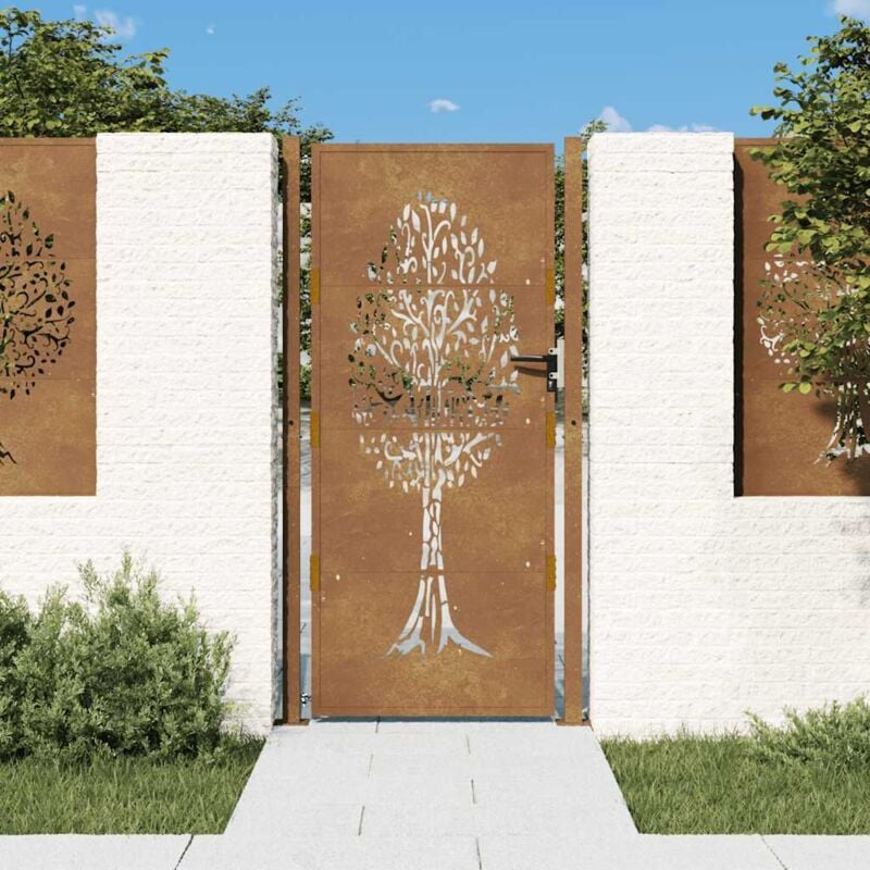 foto del prodotto cancello da giardino 105x205 cm in acciaio corten design albero vidaxl