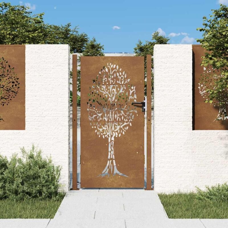 foto del prodotto cancello da giardino 105x205 cm in acciaio corten design albero vidaxl