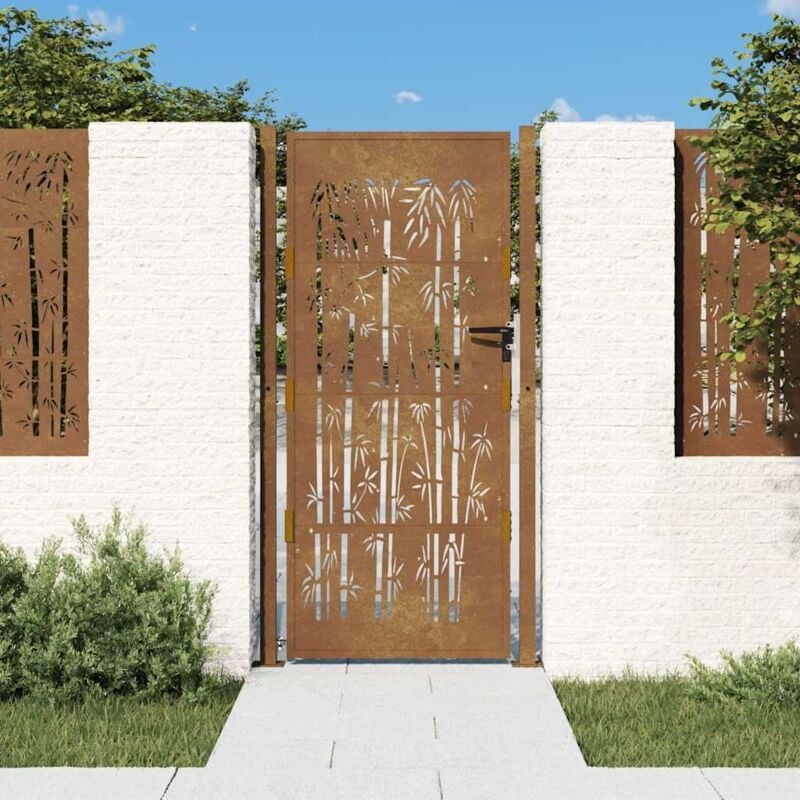 foto del prodotto cancello da giardino 105x205 cm in acciaio corten design bamb vidaxl