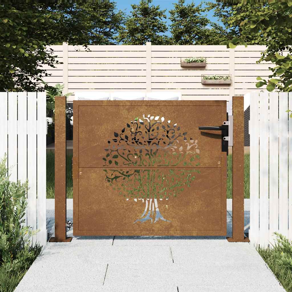 foto del prodotto cancello da giardino 105x80 cm in acciaio corten design albero