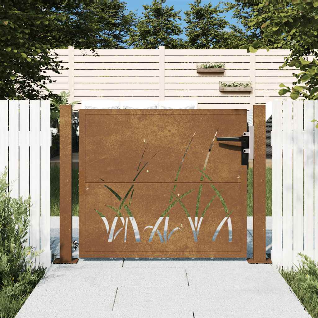 foto del prodotto cancello da giardino 105x80 cm in acciaio corten design erba
