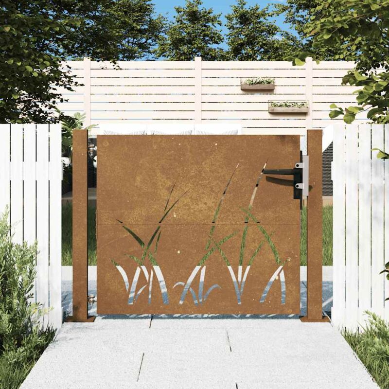 foto del prodotto cancello da giardino 105x80 cm in acciaio corten design erba vidaxl