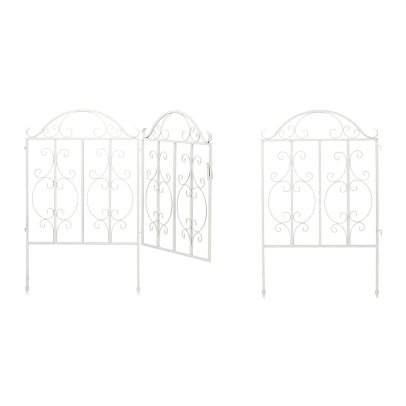foto del prodotto cancello da giardino, 3 parti, porta e 2 segmenti di recinzione, look vintage, cerniere, hl98,5x185 cm, bianco relaxdays