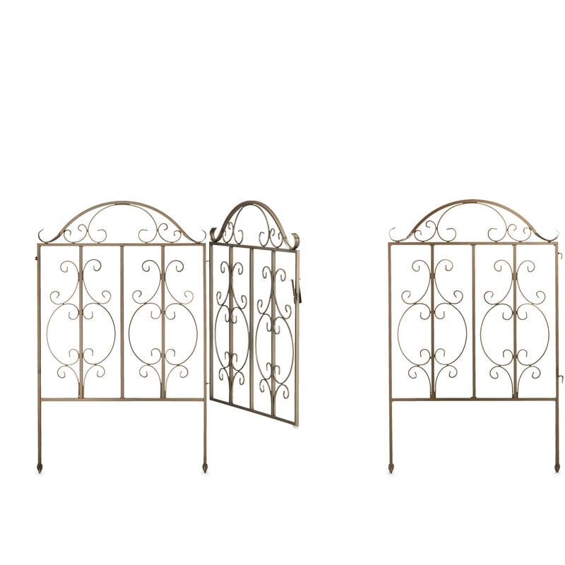 foto del prodotto cancello da giardino, 3 parti, porta e 2 segmenti di recinzione, look vintage, cerniere, hl98,5x185 cm, bronzo relaxdays
