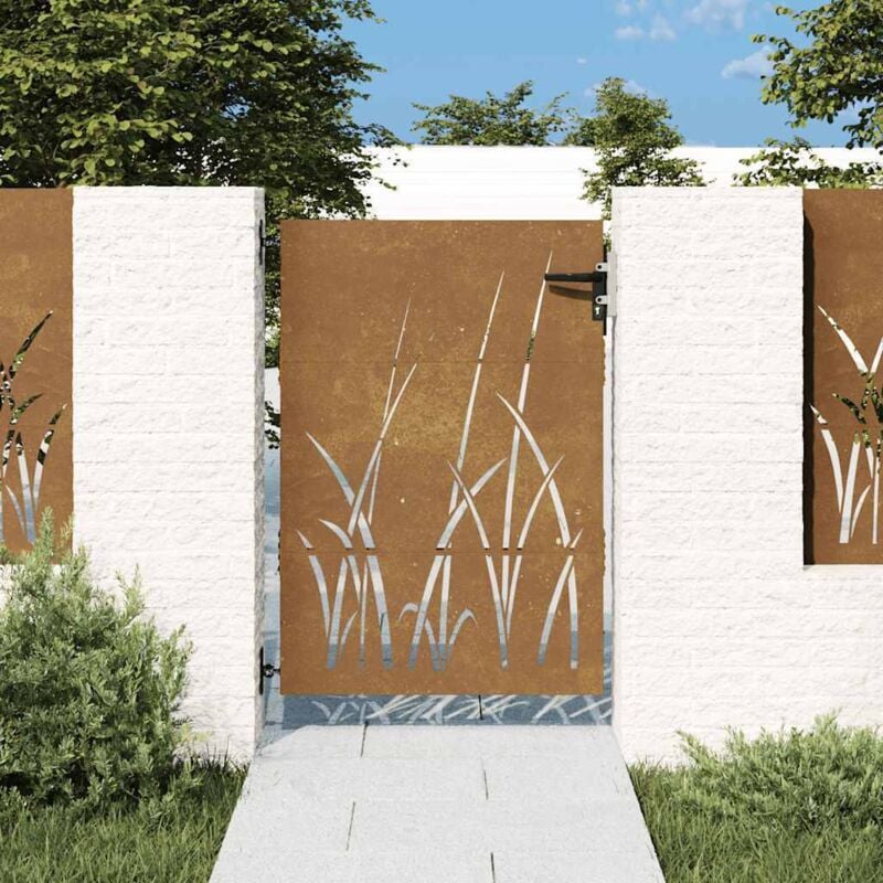 foto del prodotto cancello da giardino 85x150 cm in acciaio corten design erba vidaxl