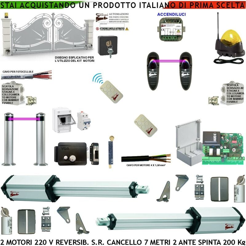 foto del prodotto cancello elettrico 7 mt 2 ante da 3,5 mt kit motori meccanici reversibili 230 v centrale fotocellule radiocomandi salvavita faro antenna serratura