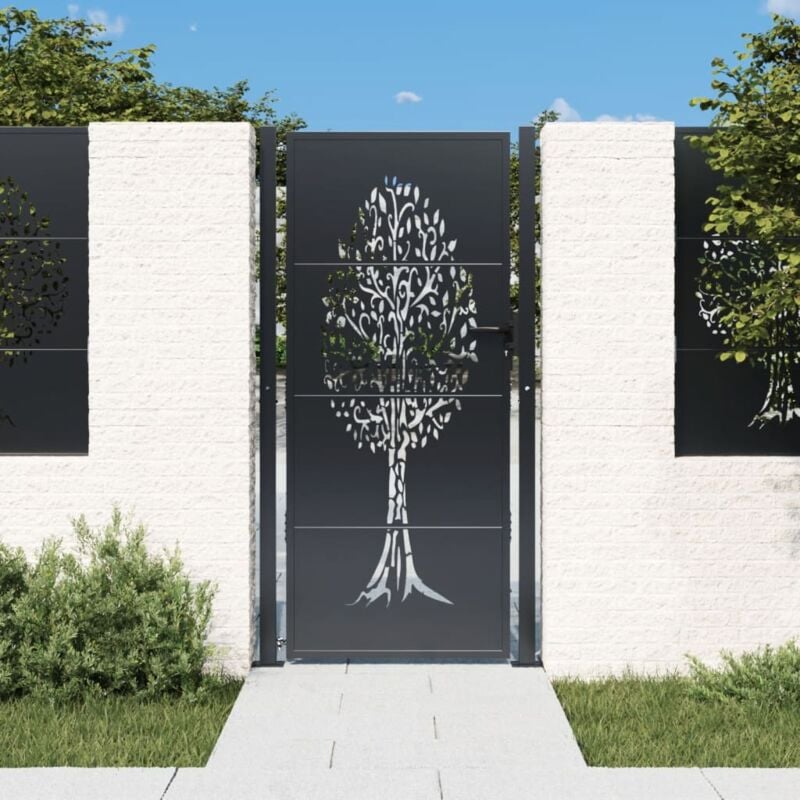 foto del prodotto cancello giardino antracite 105x205 cm in acciaio design albero vidaxl