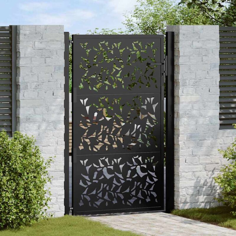 foto del prodotto cancello giardino nero 105x155 cm in acciaio design a foglia vidaxl