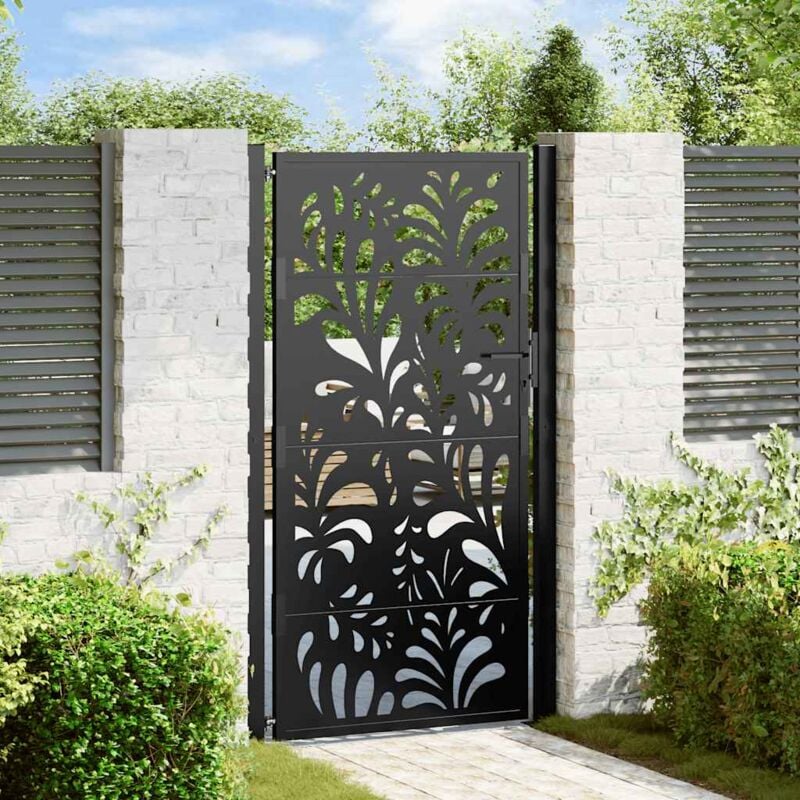 foto del prodotto cancello giardino nero 105x180 cm in acciaio design ondulato vidaxl