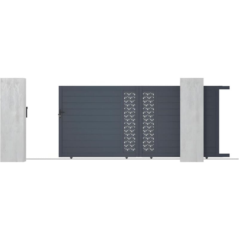 foto del prodotto cancello scorrevole l416 x h180 cm in alluminio semi traforato con motivi antracite gregor