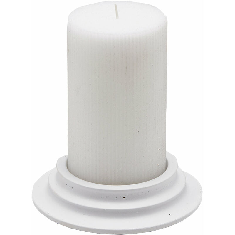 foto del prodotto candela cilindrica decorata cera dorica con piatto per ambienti -candela white ø 8
