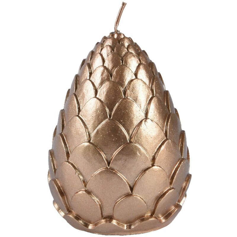 foto del prodotto candela decorativa a forma di pigna in cera colore bronzo metallico