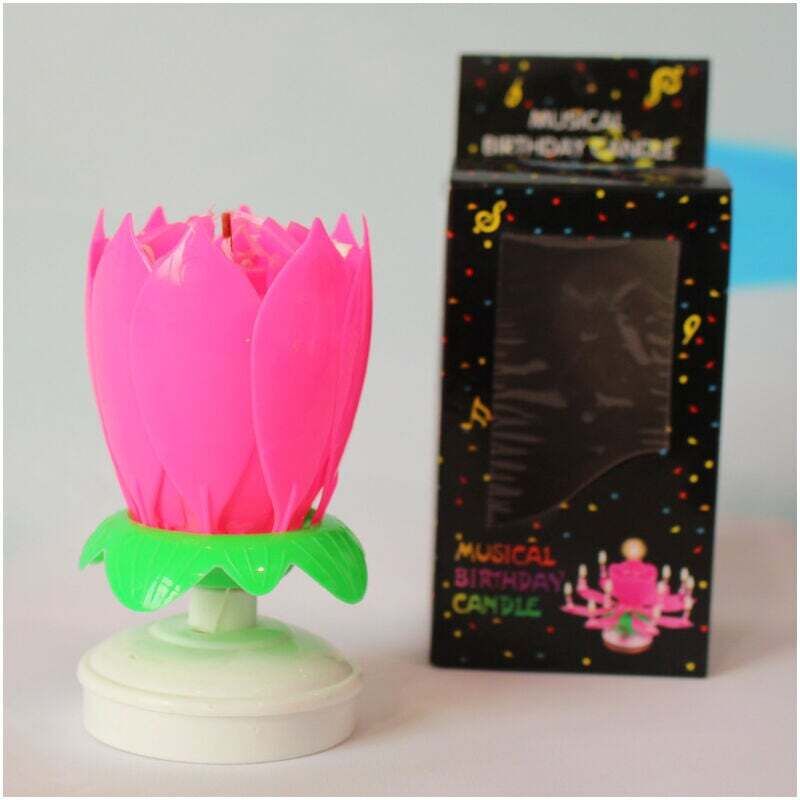 foto del prodotto candela magica rotante a forma di fiore di loto con musica 14 lt per la decorazione della torta di compleanno nuove candele colorate con fiori di