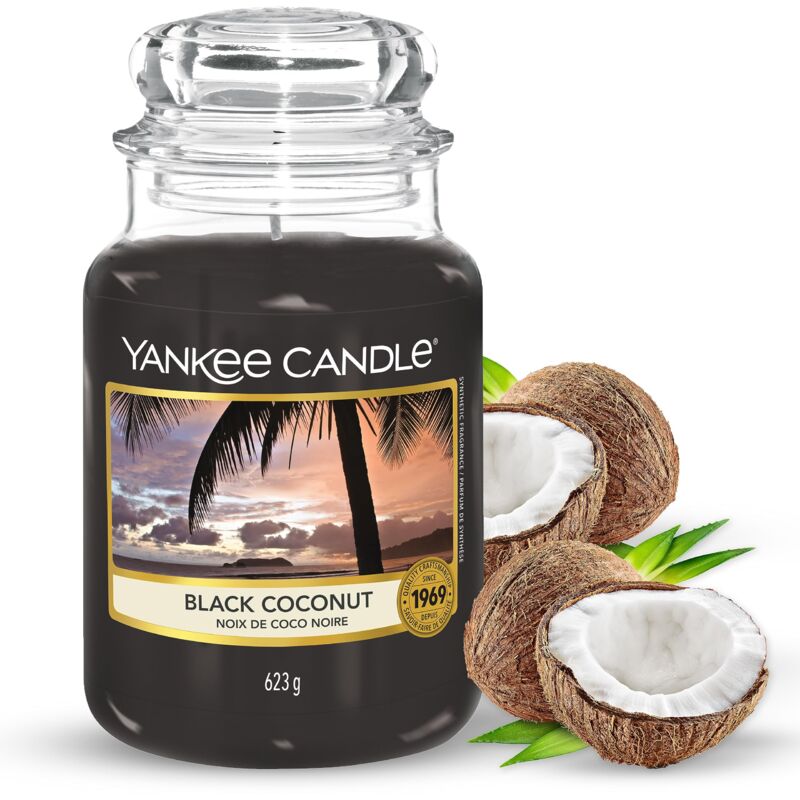 foto del prodotto candela profumata in giara grande noce di cocco nera durata fino a 150 ore regali perfetti per la festa della mamma per le donne yankee candle