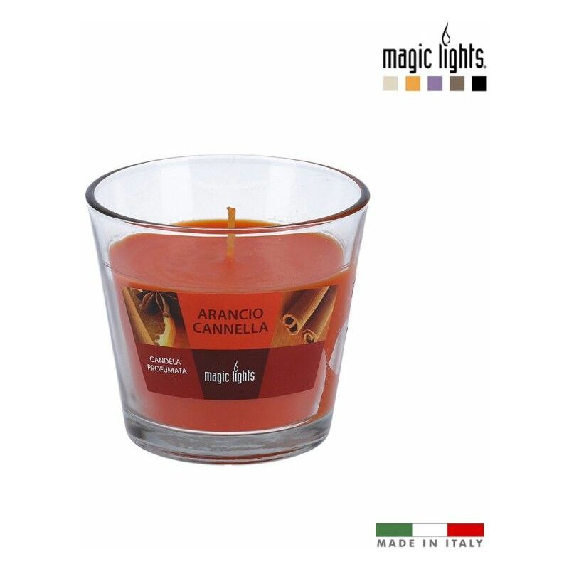 foto del prodotto candela profumata in vetro arancio cannella 150g magic lights