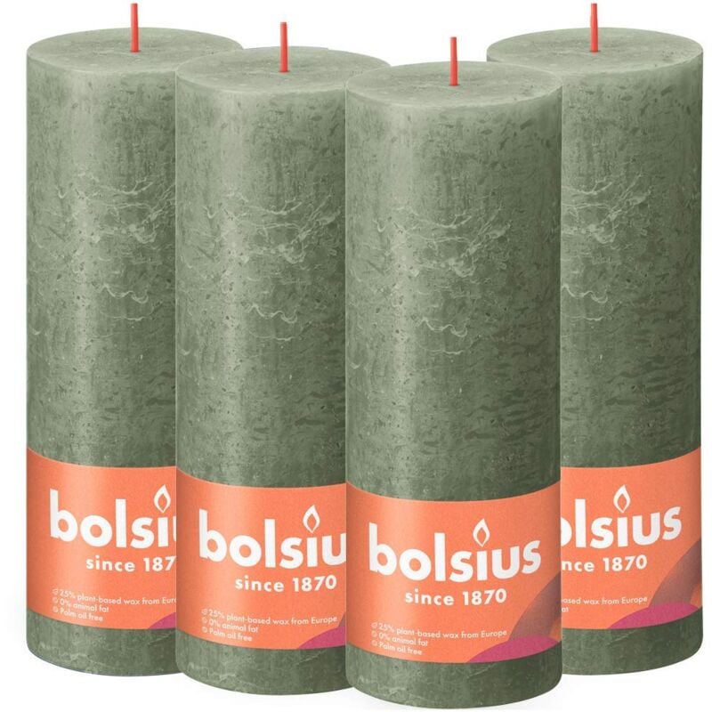 foto del prodotto candela rustica a colonna verde scuro confezione da 4 lunga durata di 85 ore non profumata cera vegana naturale senza olio di palma 19