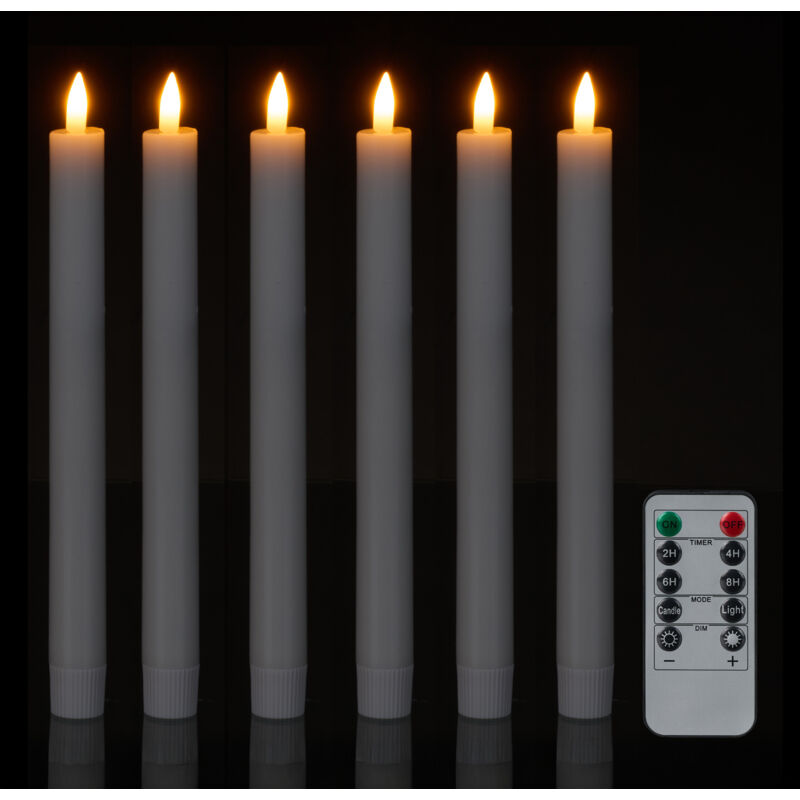 foto del prodotto candele a led a stelo, set da 6 contimer e telecomando, in cera vera, fiamma oscillante finta, lumini, bianco relaxdays