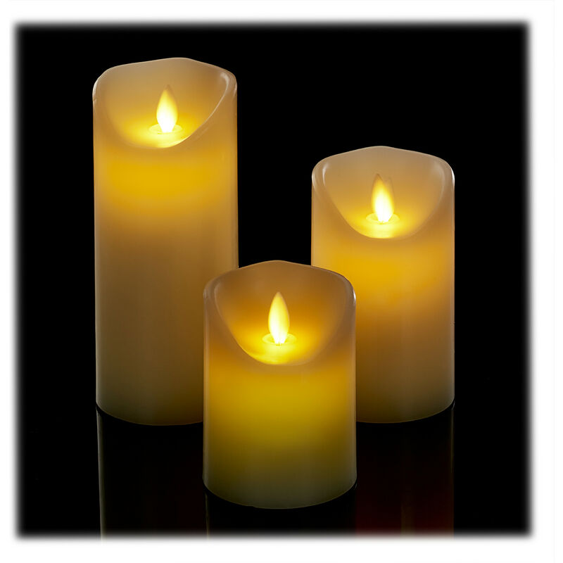 foto del prodotto candele a led, set da 3 ceri con funzione timer e fiamma oscillante finta, lumini elettronici, bianco crema relaxdays