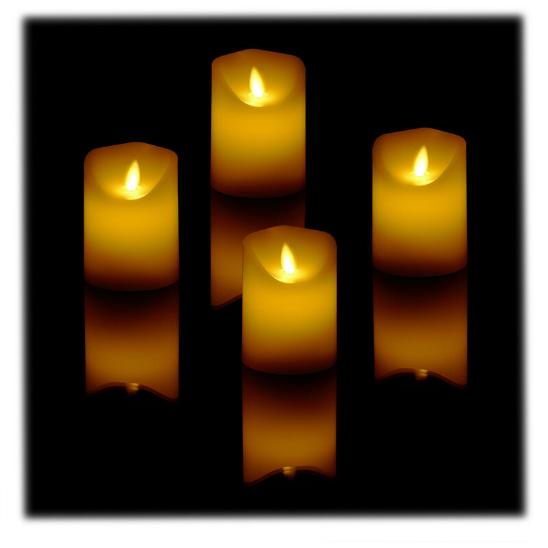 foto del prodotto candele a led, set da 4 ceri con funzione timer e fiamma oscillante finta, lumini hxd 10x7,5 cm, bianco crema relaxdays