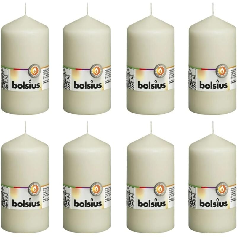 foto del prodotto candele a pilastro lisce, avorio, set da 8 pezzi, candele decorative per la casa, lunghezza 43 ore, non profumate, cera vegetale naturale, 13 x 7 cm