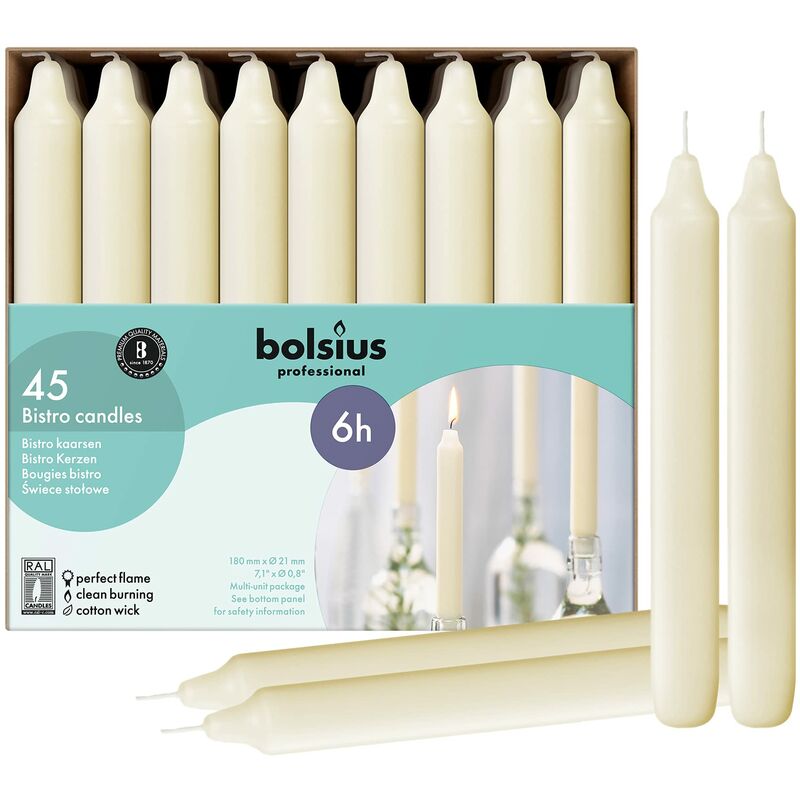 foto del prodotto candele basiche set di 45 pezzi colore avorio cera inodore durata fino a 6 ore a candela dimensione 18 x 2 cm basiche candele decorative