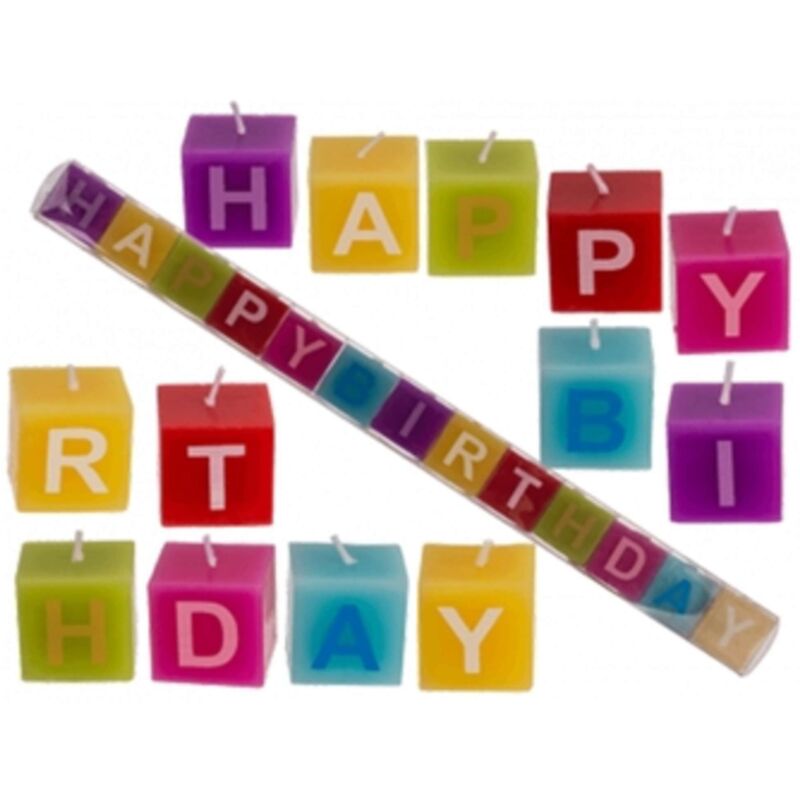 foto del prodotto candele colorate quadrate happy birthday 3x3cm x1