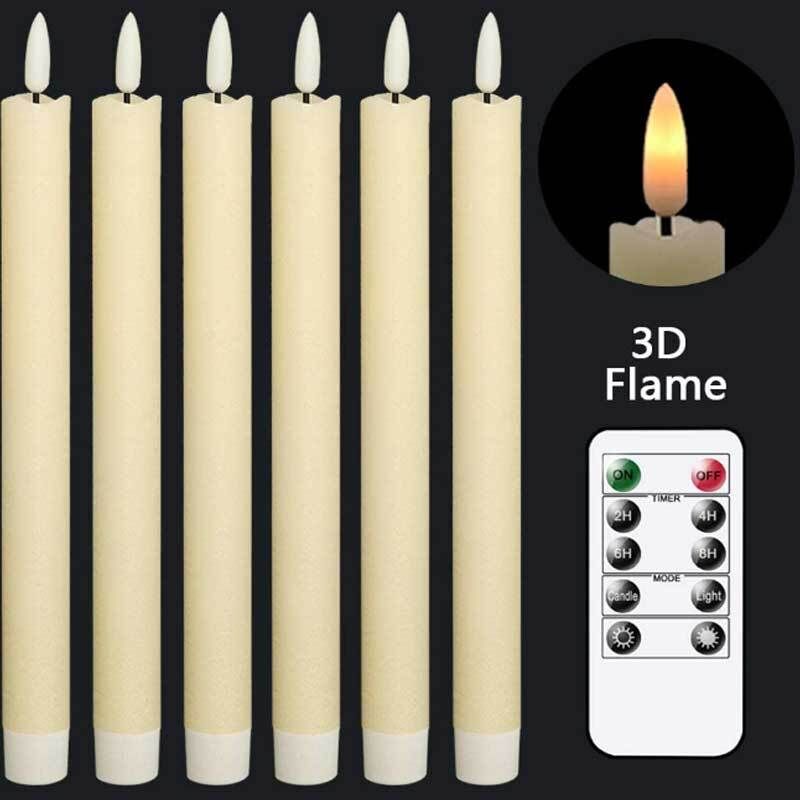 foto del prodotto candele coniche color avorio senza fiamma tremolante con telecomando a 10 tasti, candele per finestre con stoppino 3d caldo a batteria, cera vera,