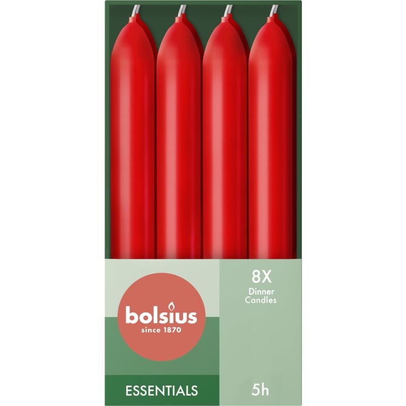 foto del prodotto candele da tavola affusolate colore rosso confezione da 8 17 cm lunga durata di 5 ore senza profumo con cera naturale vegana senza olio