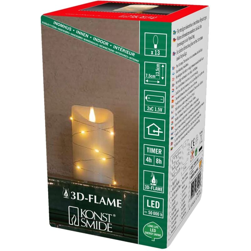foto del prodotto candele grandi a batteria, funzionamento a batteria, senza fiamma, in vera cera color avorio, con funzione timer da 4 o 8 ore, 13,5 x 7,5 cm, candela