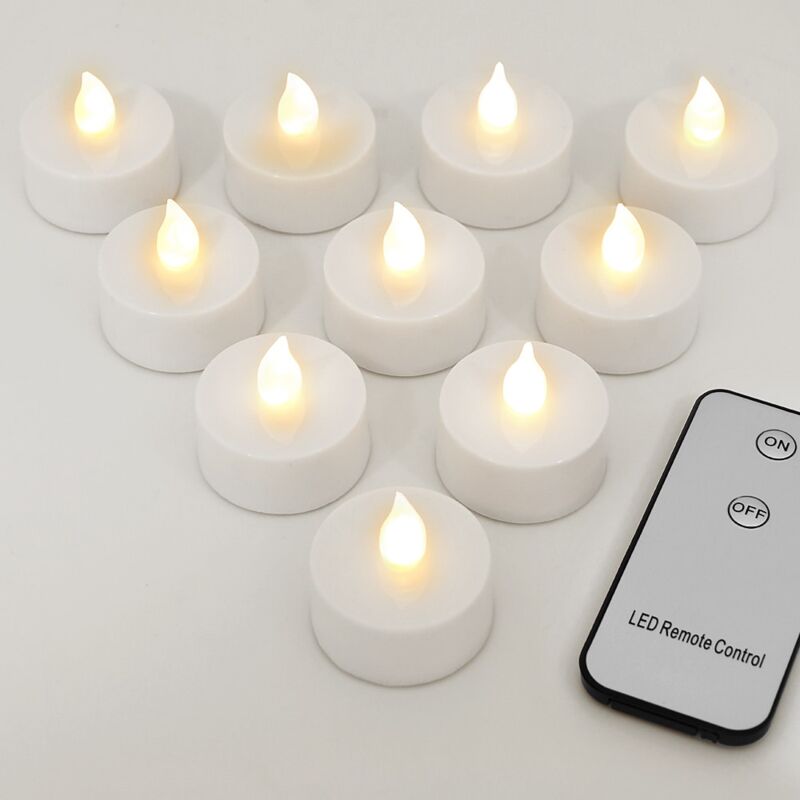 foto del prodotto candele led 10 pz senza fiamma luce bianca telecomando diametro 37mm altezza 36mm plastica argento bianco batterie incluse decorazione natale cadele