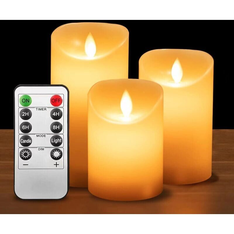 foto del prodotto candele led, candele led a fiamma tremolante, set da 3 10 cm, 12,5 cm, 15 cm , con fiamme tremolanti molto realistiche, candela decorativa, candela