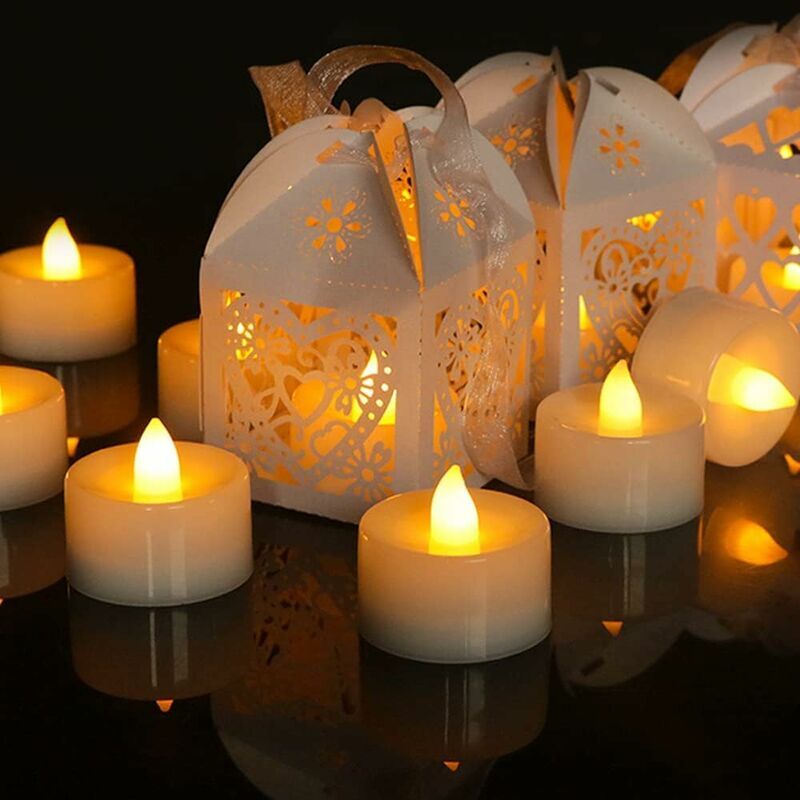 foto del prodotto candele led senza fiamma 24 candele led a luce bianca calda tremolante, batteria cr2032 per matrimoni, natale, pasqua, feste, ecc. classe