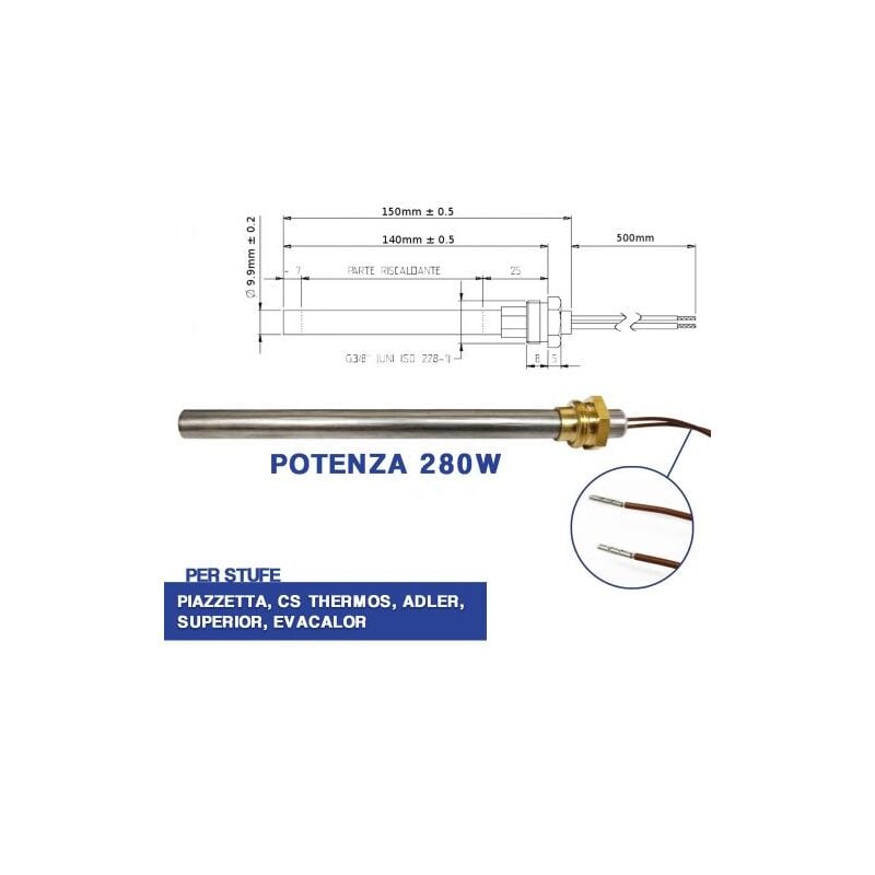 foto del prodotto candeletta accensione stufa pellet resistenza d 10 x 140 280w a vite 3 8 04053 