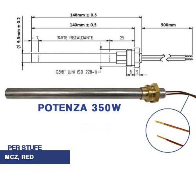 foto del prodotto candeletta accensione stufa pellet resistenza d 9.5 x 148 350w palazzetti 04048