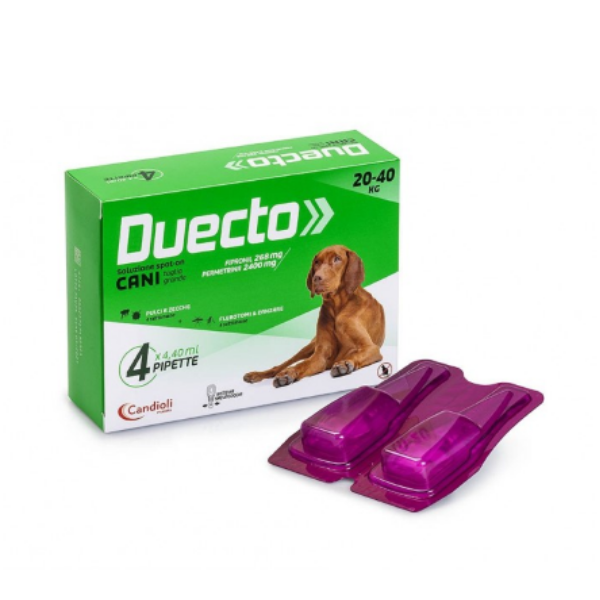 foto del prodotto candioli pharma duecto spot on 4 pipette per cani 20 40 kg antiparassitario per cani 1 ordine scegli lo sconto bzr5 bzr20 200 punti fedelt 