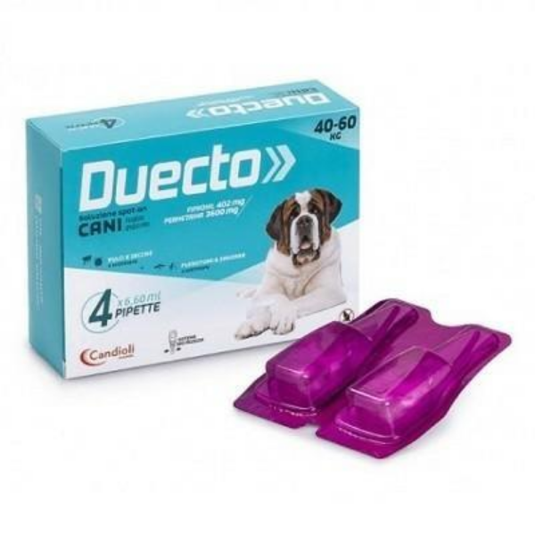 foto del prodotto candioli pharma duecto spot on 4 pipette per cani 40 60 kg antiparassitario per cani 1 ordine scegli lo sconto bzr5 bzr20 200 punti fedelt 