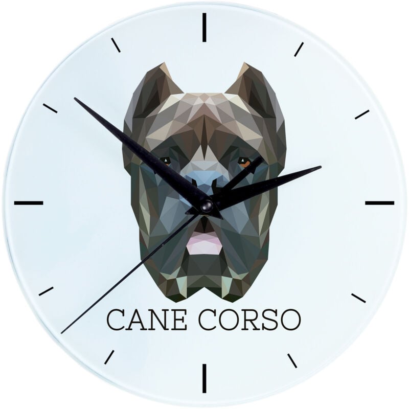 foto del prodotto cane corso italiano - orologio da parete geometrico con foto e scritta di art-dog