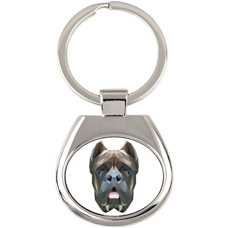 foto del prodotto cane corso italiano portachiavi geometrico con foto e scritta art dog