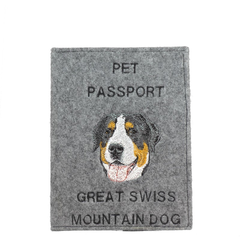 foto del prodotto cane da montagna svizzero portapassaporto per cani, portadocumenti, regalo per viaggiatori di art dog