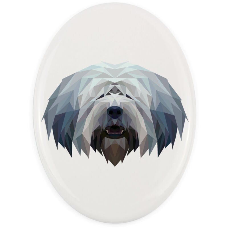 foto del prodotto cane da pastore polacco di pianura, pon una targa con una foto e un iscrizione geometrica di art dog