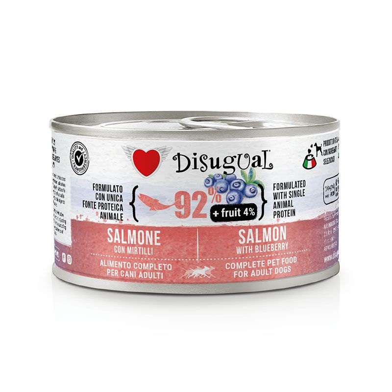 foto del prodotto cane fruit pat monoprotein lattina 150gr salmone e mirtilli disugual